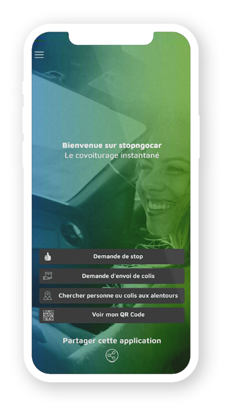 Page d'accueil de l'application StopnGo Car